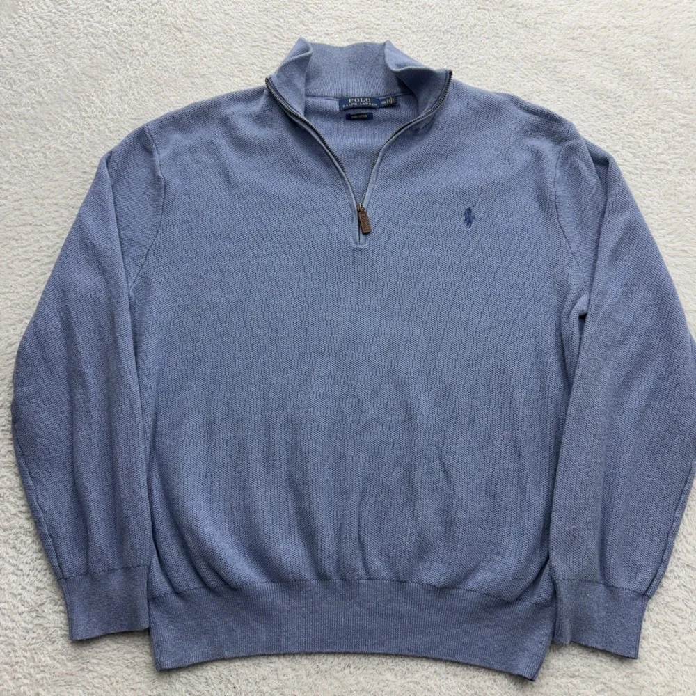 Polo‎ Ralph Lauren Mens XXL Light Blue Pima Cotton Quarter Zip Sweater Pullover